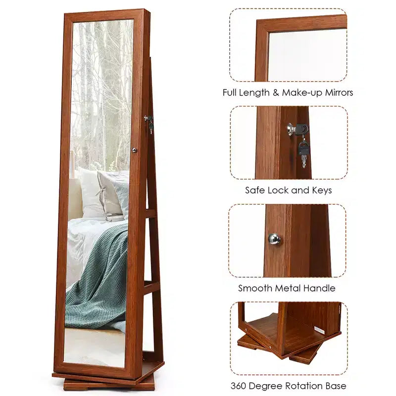 Costway Armoire à bijoux rotative à 360° 2-en-1 Organiseur miroir verrouillable Blanc/Noir/Marron foncé/Gris/Bleu/Rose/Violet/Gris foncé
