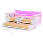 Twin Daybed with Trundle,with Charging Station & LED Lights,Metal Sofa Bed Frame with Pull Out Trundle for Living Room,Bedroom,Guest Room,Apartment