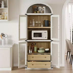 GustoWave 71.4 Tall Arched Bookcase with 4 Doors and 2 Drawers, 15.8 Depth Display Cabinet Storage Shelves ,Wooden Bookshelf