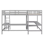 119''L 79.5''W Wood Twin Size L-Shaped Loft Bed with Ladder and 2 Built-in L-Shaped Desks