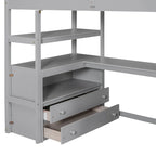 Twin Size Loft Bed with Desk and Shelves, Two Built-in Drawers, Storage Staircase