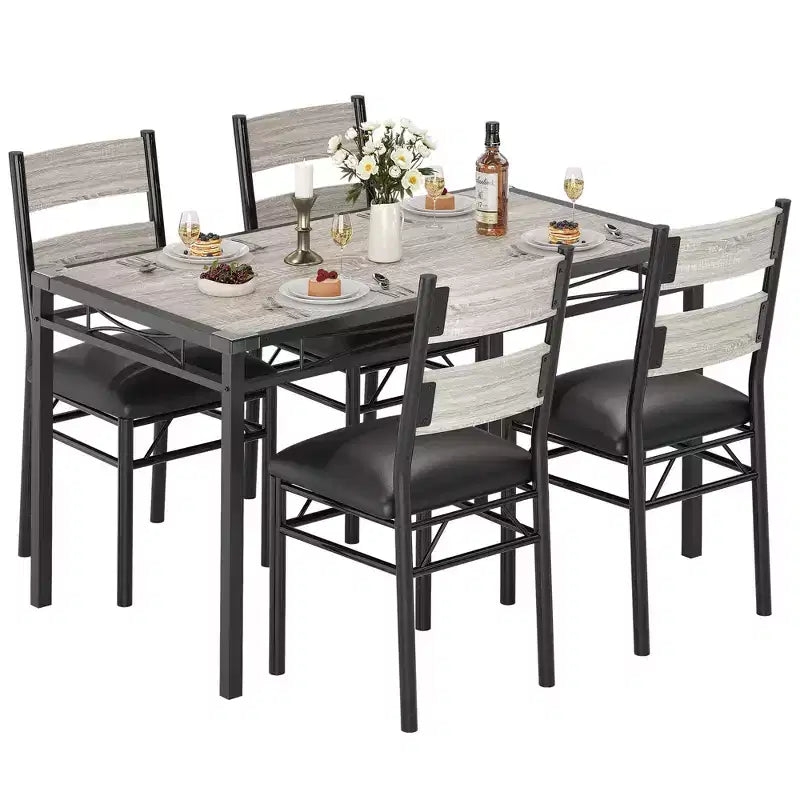 Dining Table Set for 4,with 4 Upholstered Chairs,5 Pcs Wood Kitchen Dining Room Table Set with Corner Protector for Kitchen,Apartment,Small Space