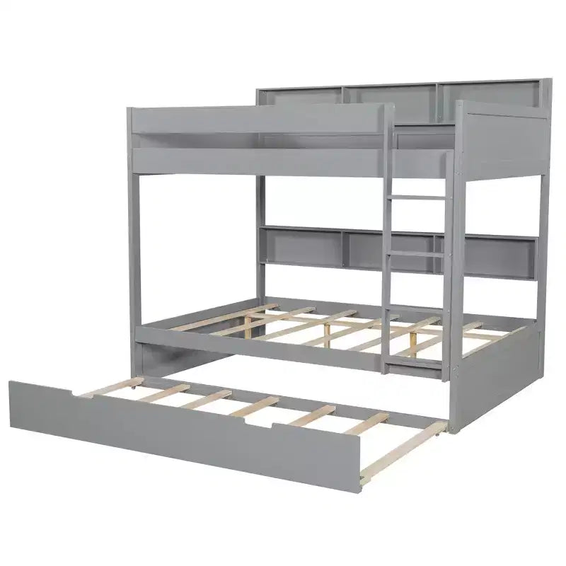 Luxystar Modern Full over Full Bunk Bed with Shelves and Trundle