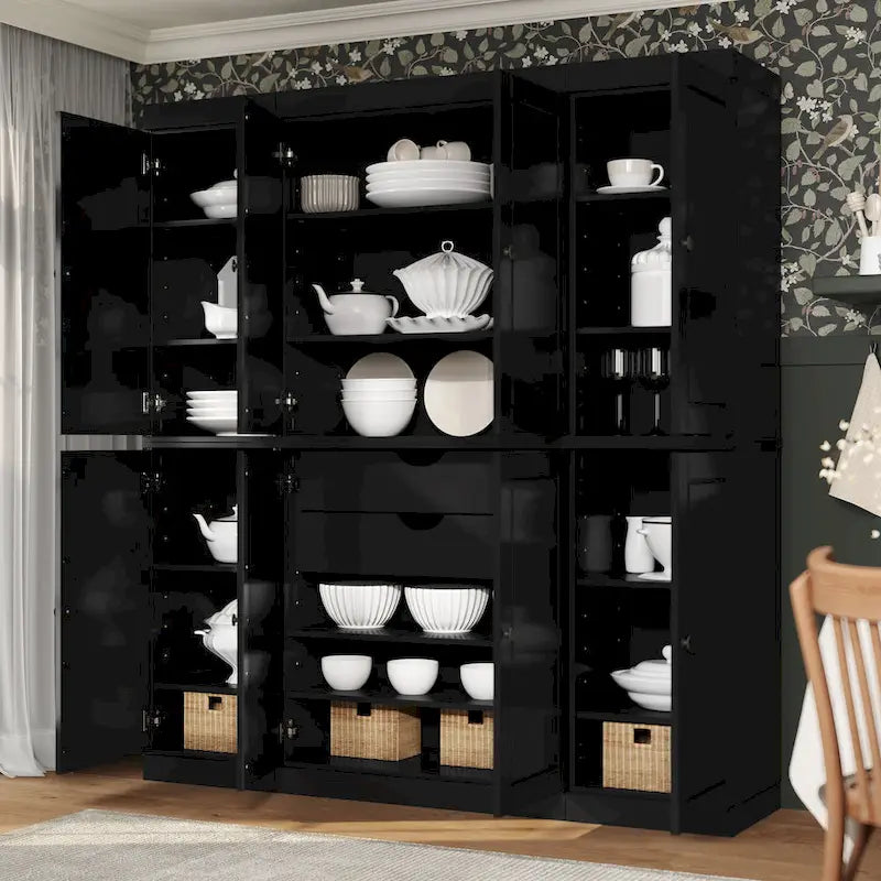 100% Solid Wood Kitchen China Pantry Buffet with Glass or Solid Wood Doors and 2-Drawer Kit 65 x 71.5