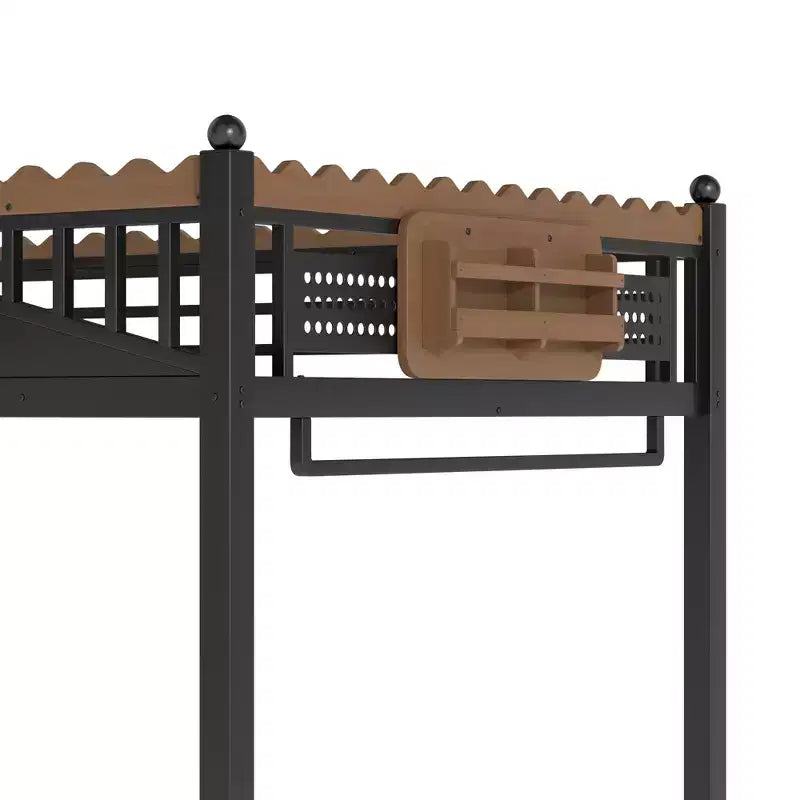 Lit mezzanine en métal ModernLuxe Twin XL/Full/Queen avec escaliers de rangement et étagères, cadre de lit mezzanine robuste, noir