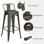 Costway Set of 4 Metal Bar Stools 30'' Bar Height Barstools Industrial W/ Low Back Steel