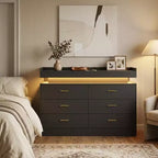 Modern TV Stand with 6 Drawers & LED Lights, Floating Countertop Coffee Bar for Living Room Entertainment Center