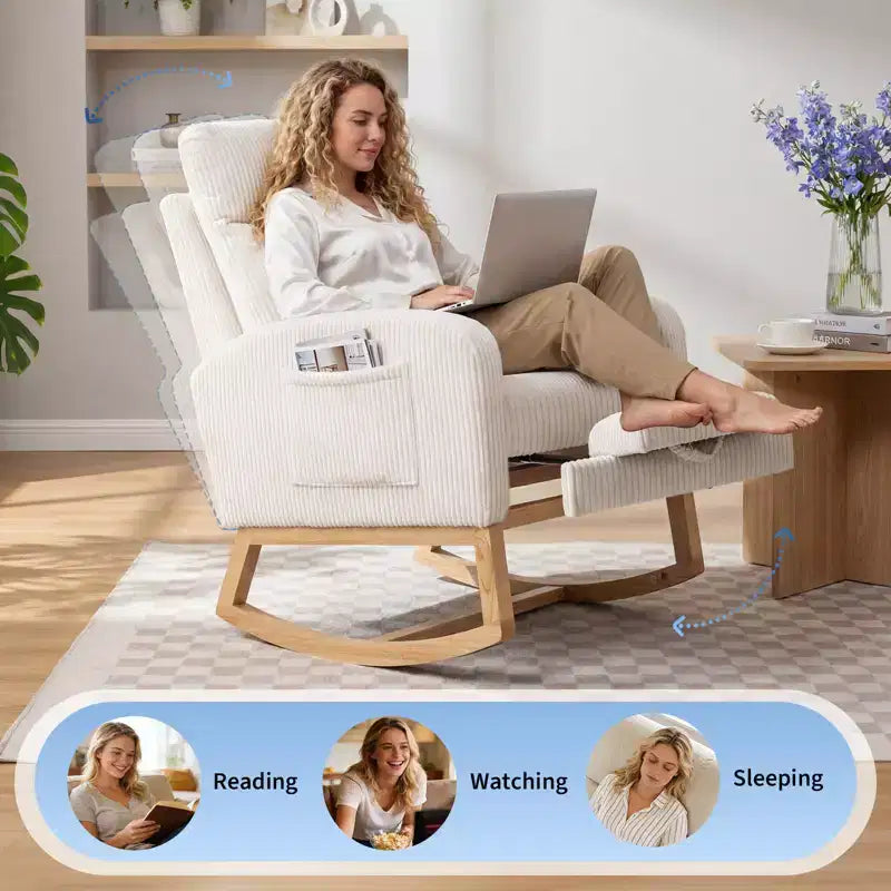 Fauteuil à bascule pour chambre d'enfant, Fauteuils à bascule d'allaitement avec repose-pieds, Fauteuil inclinable à bascule confortable avec pochette latérale, pour salon, chambre à coucher