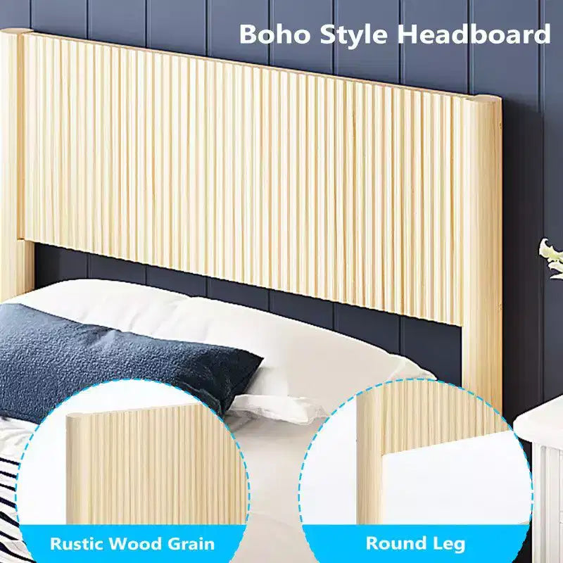 Solid Wood Twin Platform Bed Frame with Grille Headboard
