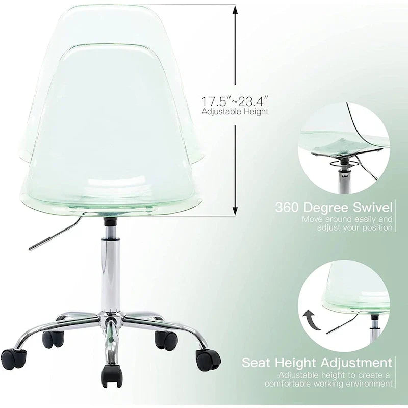 Acrylic Swivel adjustable height Armless Home office Rolling Chair