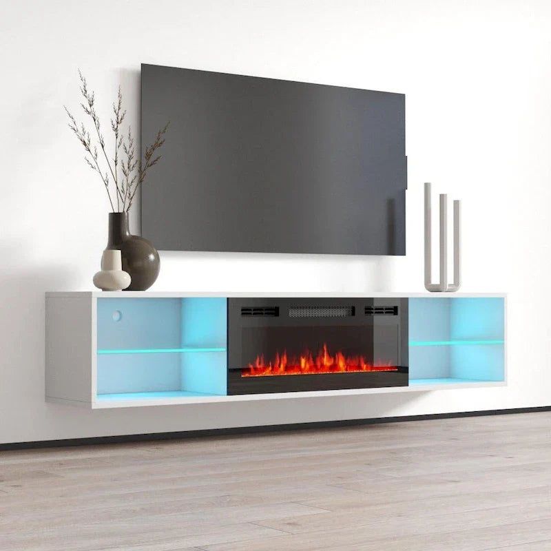 Wall Mounted Electric Fireplace 72 TV Stand