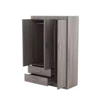 Whisen Wood 3-Door Wardrobe Armoire with Hanging Rod, 2-Drawers, and Storage Shelves