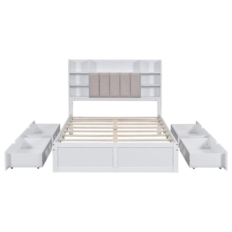 Bed Frame with 4 Under-bed Portable Storage Drawers