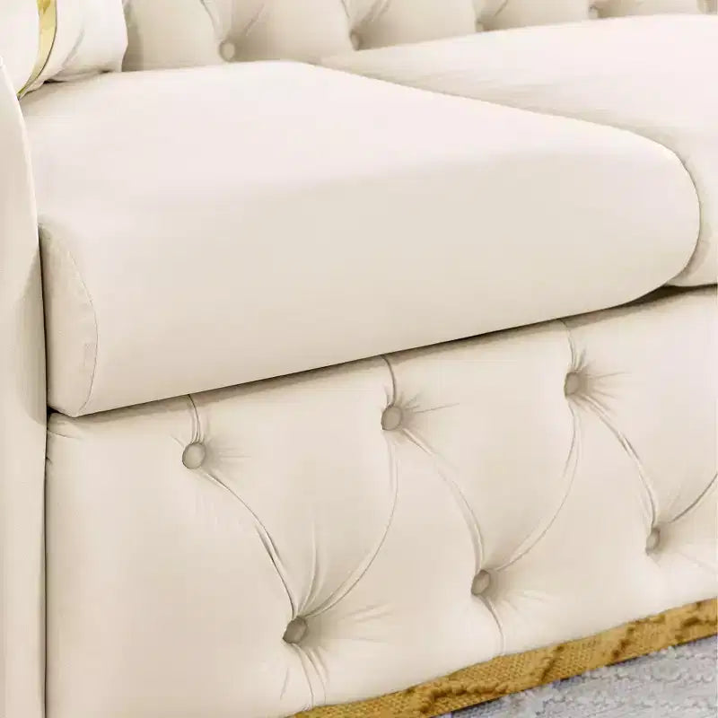 Luxurious 90.6 Inch Velvet Chesterfield Sofa with Button Tufting, Gold Accents, and 2 Pillows - Premium 280g Italian Velvet for Elegant Living Rooms
