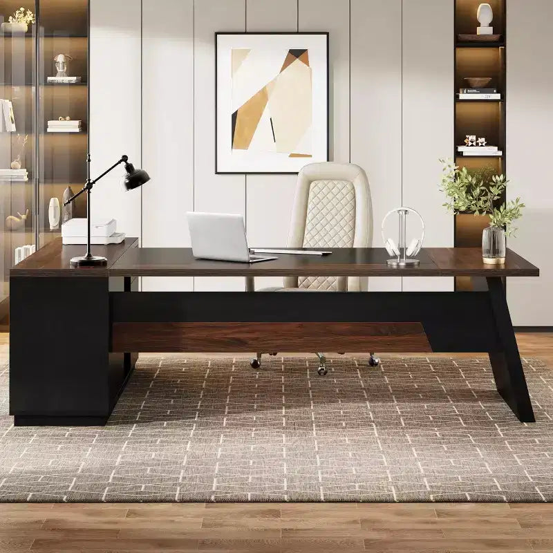 Bureau de direction en L Lantine Modern 78 avec tiroirs et classeur latéral