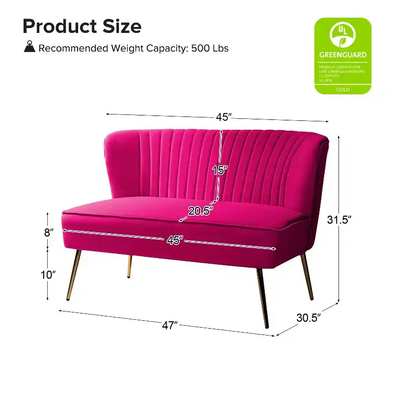 Causeuse en velours Nicolas | Canapé 2 places contemporain pour salon et chambre à coucher avec dossier capitonné | Karat Home
