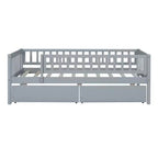 Twin Size Low Daybed with Storage Drawers, Wood Twin Platform Bed Frame with Rails for Boys and Girls Bedroom