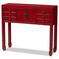 Table console Melodie à 6 tiroirs rouge - Baxton Studio : Inspiration antique, bois de bayur, poignées en bronze