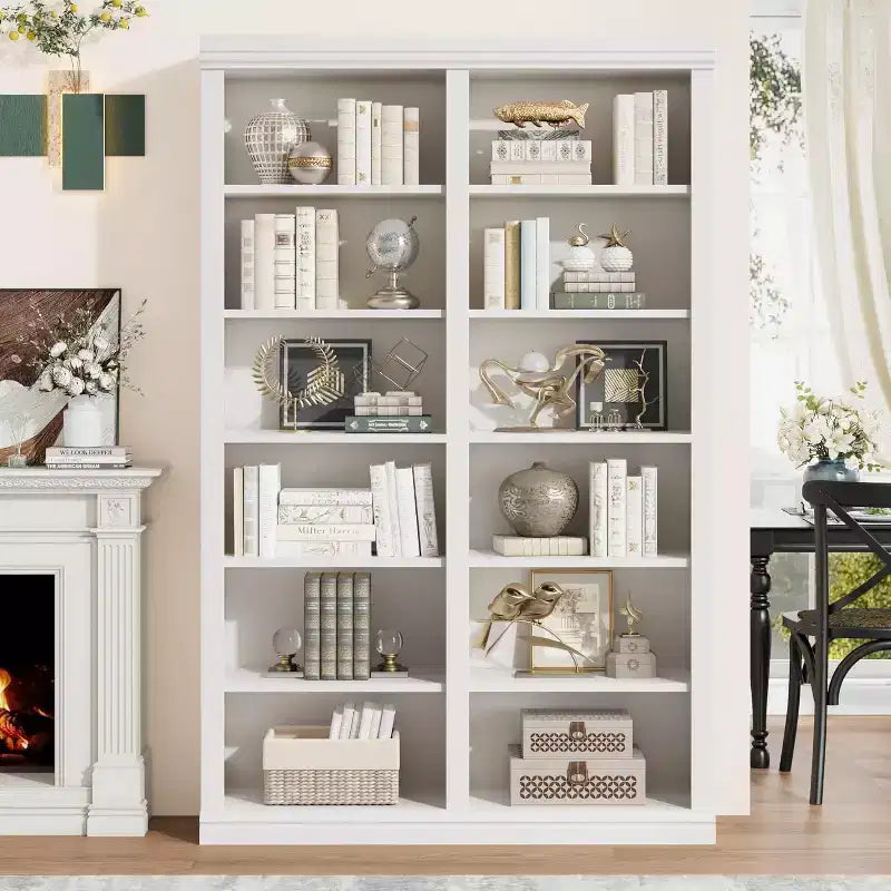 74.5 High Bookshelf With 2 Rows of Storage Space, 6-Layer Double-Width Bookshelf, Spacious Freestanding Bookcase for Living Room, Office, Library
