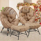 FINCATI Indoor Eggs Chair, 440 lbs Egg Chair Outdoor, Oversized Egg Chair with Ottoman, Luxury Cozy Egg Chair with Foot Rest