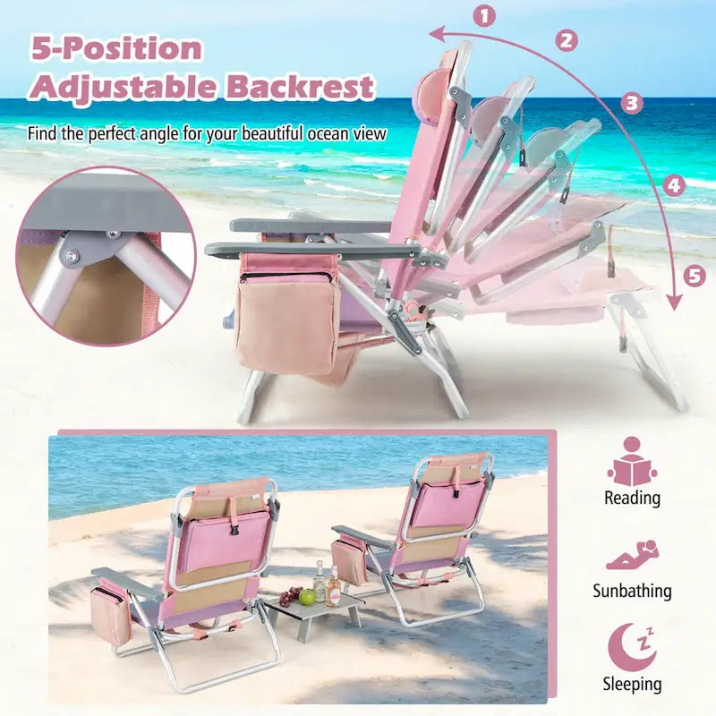 Costway 4-Pack Folding Backpack Beach Chair 5-Position Outdoor - See Details