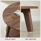 Honey Brown Round Coffee Table with 2 Tiers of Storage, Measuring 31.5 x 17.7 Inches, Ideal for the Living Room