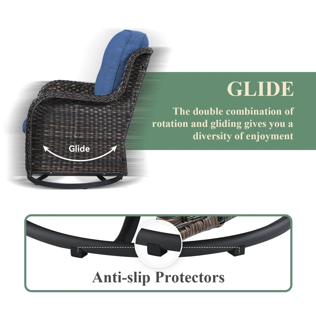 Gymojoy Outdoor Wicker Rocking Lounge Chairs with Swivel Base (Set of 2)
