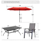 Captiva Designs 8pc Patio Dining Slat-top Steel Table & Aluminum Stackable Chairs & Market Umbrella