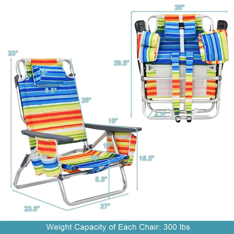 Costway 4-Pack Folding Backpack Beach Chair 5-Position Outdoor - See Details