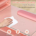 Black / Pink Modern Manicure Nail Desk with Glass Top & Wrist Rest, Single Station
