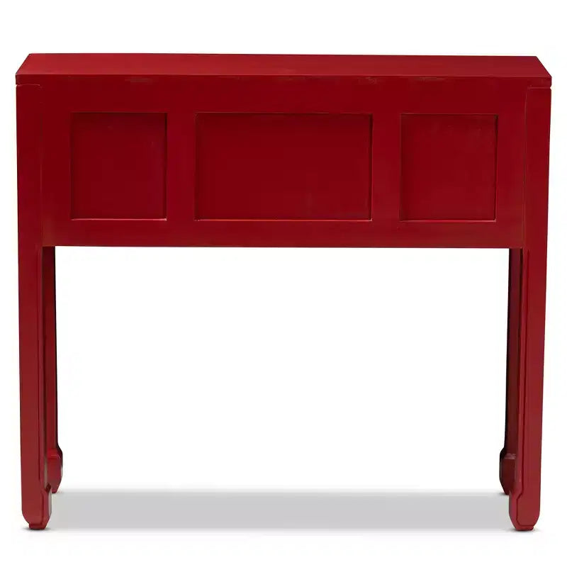 Table console Melodie à 6 tiroirs rouge - Baxton Studio : Inspiration antique, bois de bayur, poignées en bronze