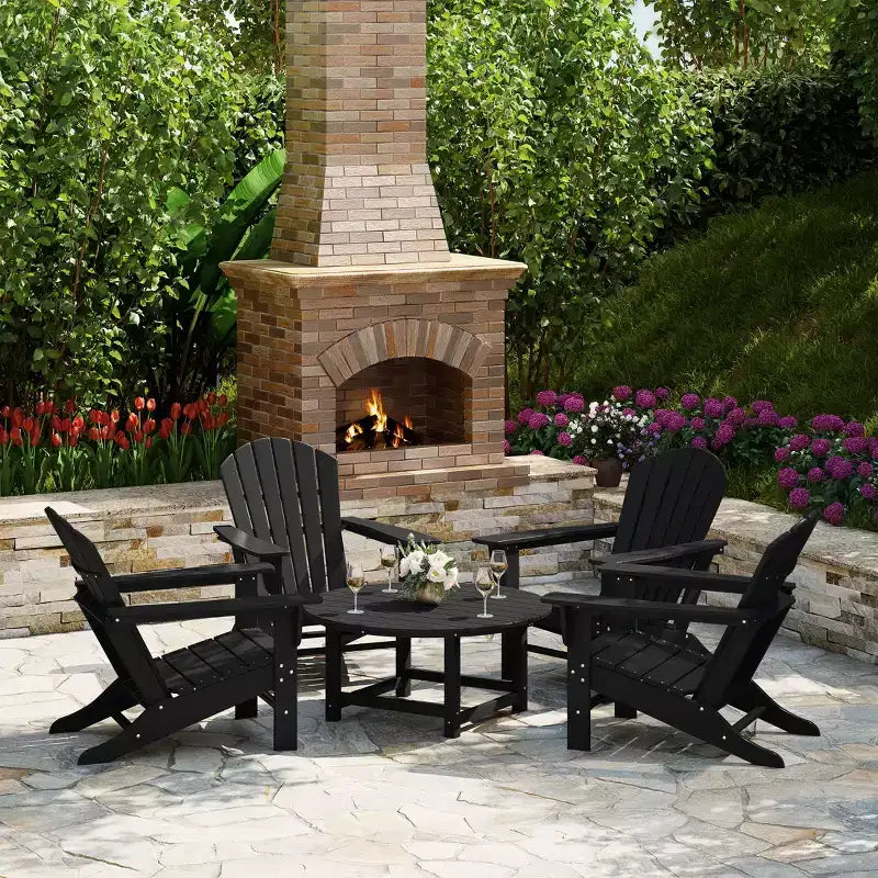 WestinTrends Dylan 5-Piece Outdoor Patio HDPE Adirondack Chair With Round Coffee Table Conversation Set