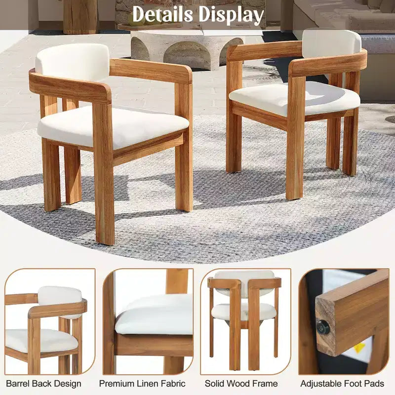 ModernLuxe 5pcs Outdoor Acacia Wood Round Dining Table Set, 47 Patio Table with 4 Cushioned Barrel Chairs for Garden/Patio/Backyard