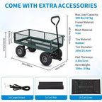 Heavy Duty Steel Garden Cart Wagon, 500 Lbs, Folding Utility Wagon with Removable Mesh Sides & Liner, 10 Pneumatic Tires, Pull Handle