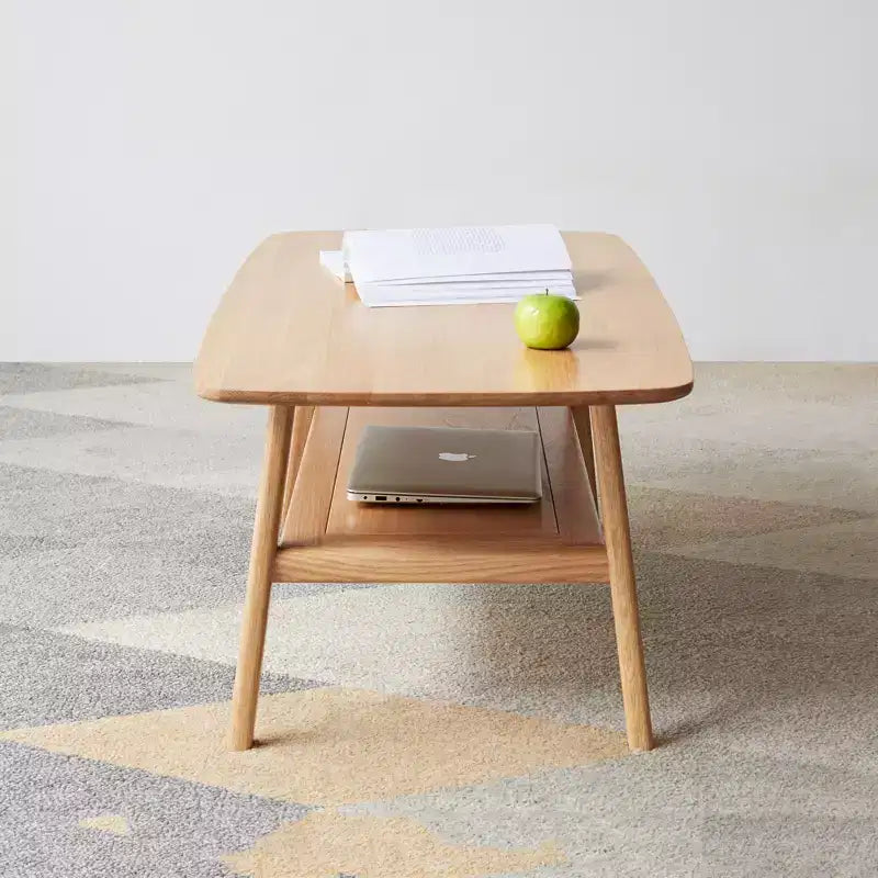 Table basse rectangulaire en bois de chêne massif moderne avec étagère de rangement GDFStudio Wright