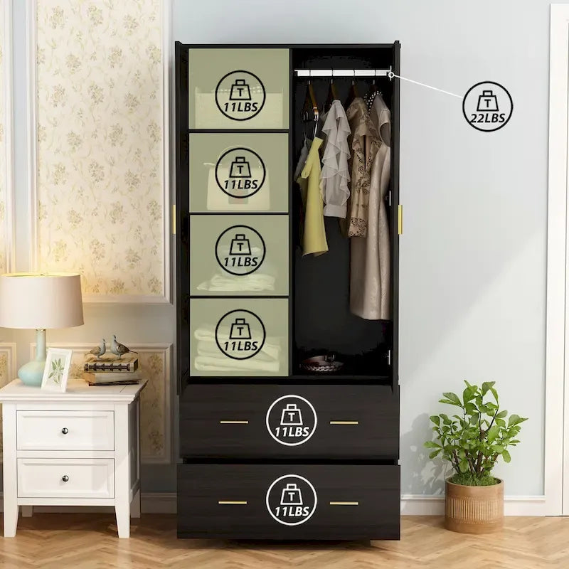 Armoire à deux portes avec miroir, blanc/brun foncé, 31,5L x 72H po – 31,5L x 72H po