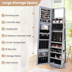 Costway Armoire à bijoux rotative à 360° 2-en-1 Organiseur miroir verrouillable Blanc/Noir/Marron foncé/Gris/Bleu/Rose/Violet/Gris foncé