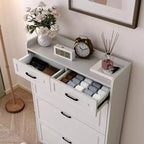 Meuble à chaussures avec 3 tiroirs basculants et 2 tiroirs de rangement, organiseur de chaussures étroit peu encombrant avec étagères réglables pour entrée, blanc