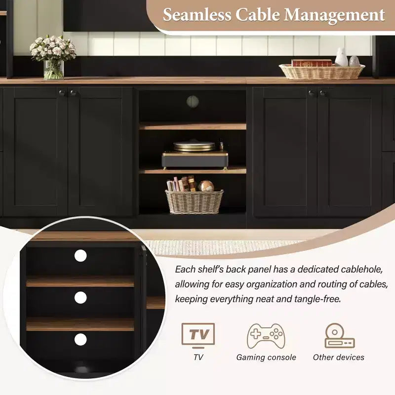 ModernLuxe 4-in-1 Farmhouse Entertainment Center Wall Unit, Fits TVs Up to 70, TV Stand Media Console w/ Adjustable Shelves & Drawers