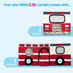 Low Twin over Twin Bunk With Stairs, Easy Slide & Firetruck Curtain