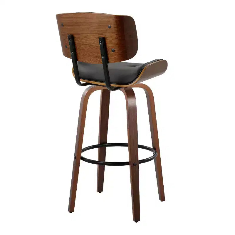 Set of 2 Lombardi Barstools Walnut/Black - LumiSource: Mid-Century Fixed-Height, Tufted, 30.5 Seat