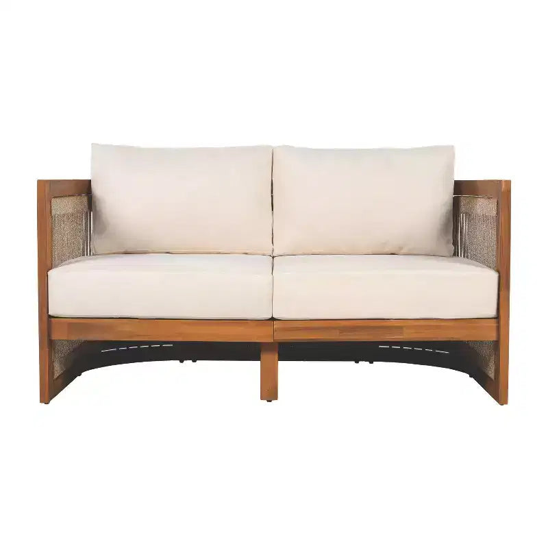 Christopher Knight Home Crune 6 Piece Outdoor Acacia Wood Curved Tub Design Seating Set with Woven Rope
