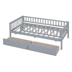 Twin Size Low Daybed with Storage Drawers, Wood Twin Platform Bed Frame with Rails for Boys and Girls Bedroom