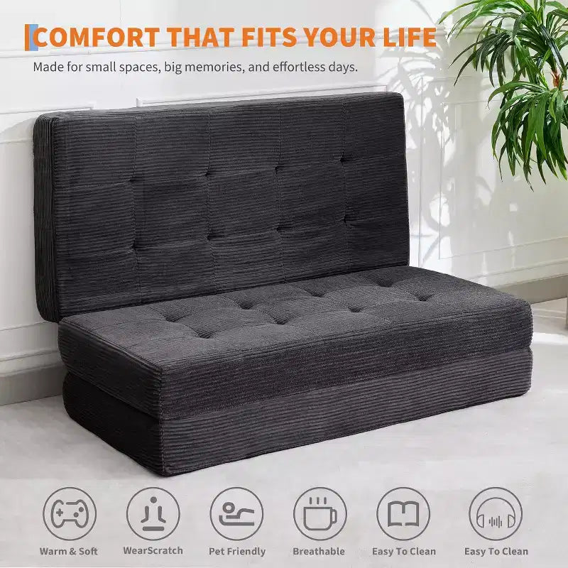 39x75 Tri-Fold Memory Foam Sofa Bed  6 Tufted Mattress