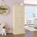 Meuble de rangement haut Okak avec 4 portes en rotin/sculptées, meuble de rangement avec 1 tiroir et 4 étagères intérieures réglables, meuble d'appoint pour salon, chambre à coucher