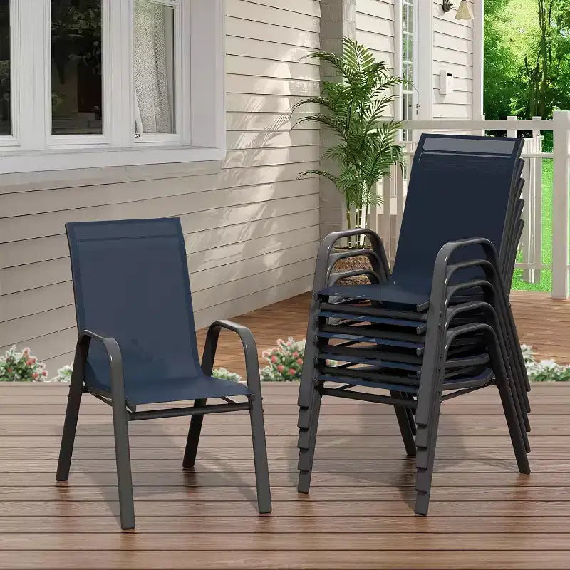 Patio Chairs,Outdoor Stackable Dining Chairs Set of 4/6 All Weather Lightweight Textilene Outdoor Chair Sets with Armrests for Backyard,Pool Deck