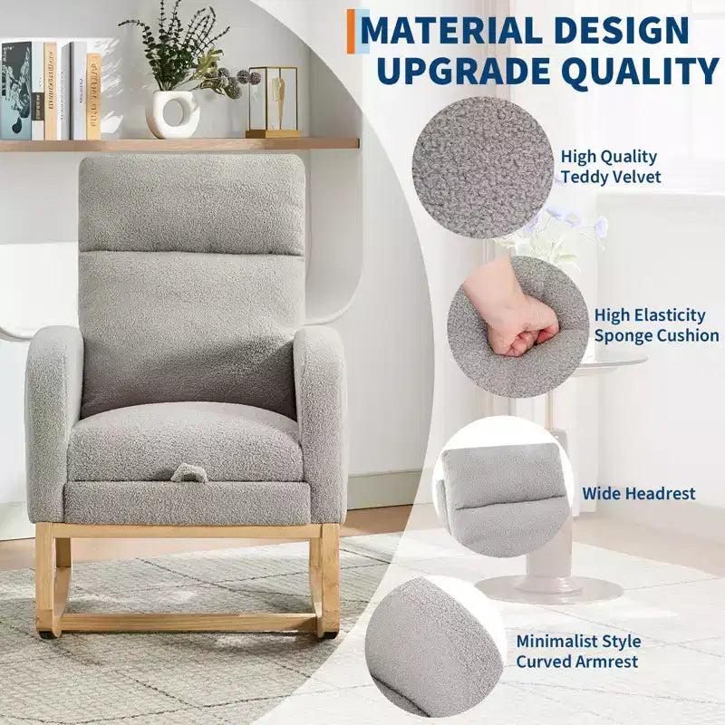 Fauteuil à bascule pour chambre d'enfant, Fauteuils à bascule d'allaitement avec repose-pieds, Fauteuil inclinable à bascule confortable avec pochette latérale, pour salon, chambre à coucher