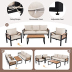 4-Piece Outdoor Sofa Set for 5 with Solid Wood Coffee Table and Removable Cushions
