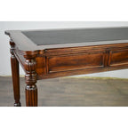 Dark Brown / Light Brown Victorian-Style Solid Mahogany Desk with Black Leather Top and 3 Drawers 窶・Single Unit