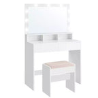 VASAGLE Vanity Desk with Mirror and Lights, Makeup Vanity with Upholstered Vanity Stool, 9 Dimmable LED Lights, 3 Compartments, 2 Drawers